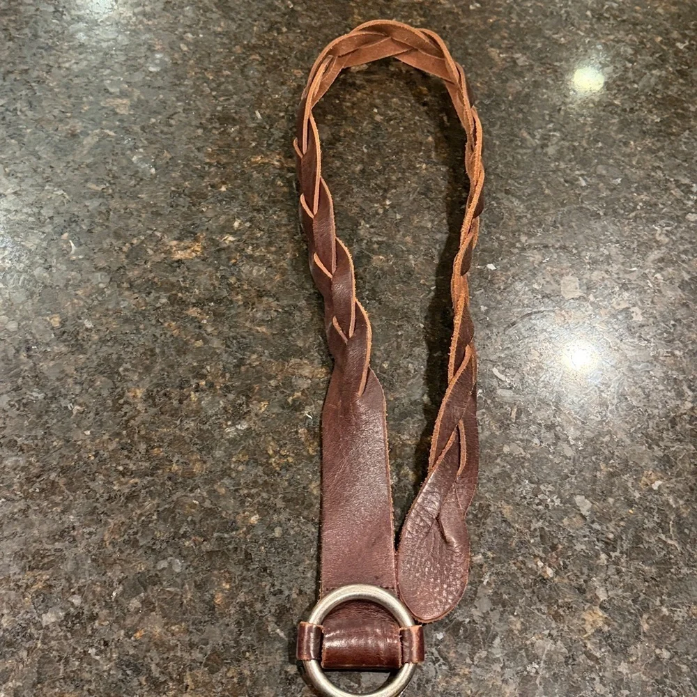Fossil Brown Leather Belt Thick Braided